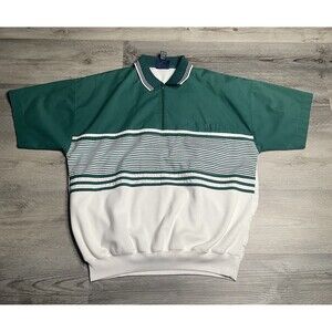 Vtg Boulevard Club Men’s Striped Color Block 1/4 Zip Polo Green/White US L